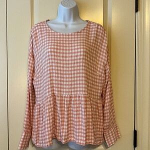Time & Tru Pink Crinkle Peplum Long Sleeve Blouse size XL (16/18)